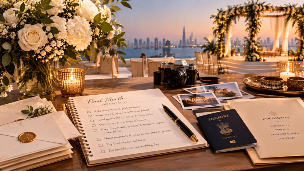 Final month wedding checklist with passports and documents